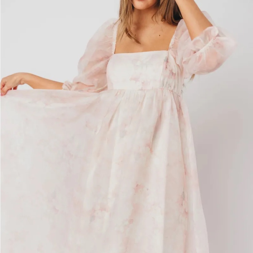 Worth Collective Mona Maxi Dress with Smoking in Pale Pink Floral - worn once